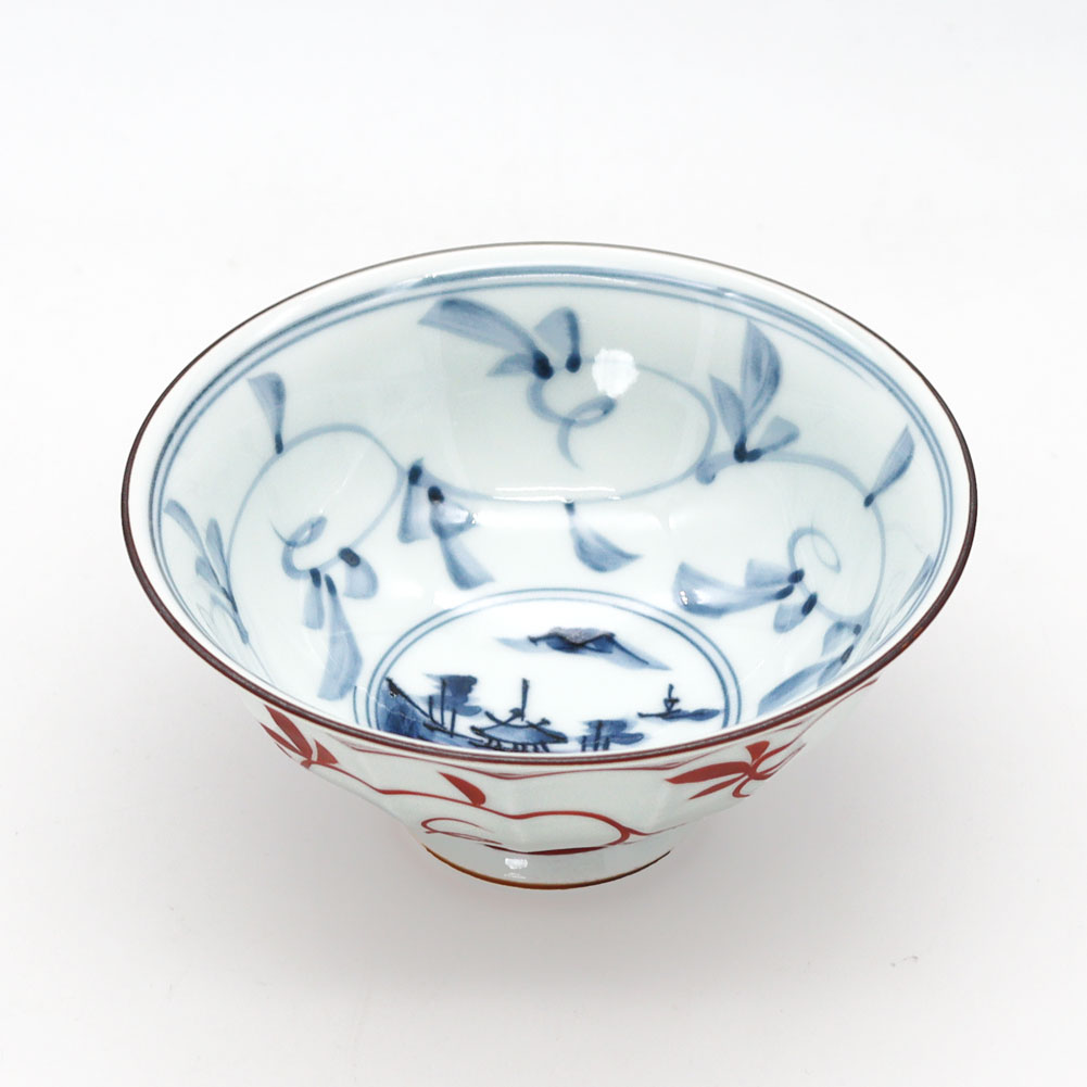 波佐見焼 一誠陶器 時代山水 飯碗 小 朱 20038 茶碗 飯茶碗 rice bowl