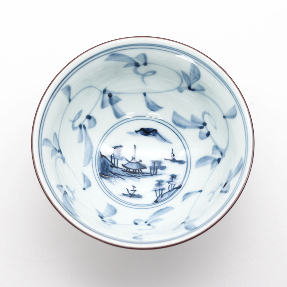 波佐見焼 一誠陶器 時代山水 飯碗 小 朱 20038 茶碗 飯茶碗 rice bowl