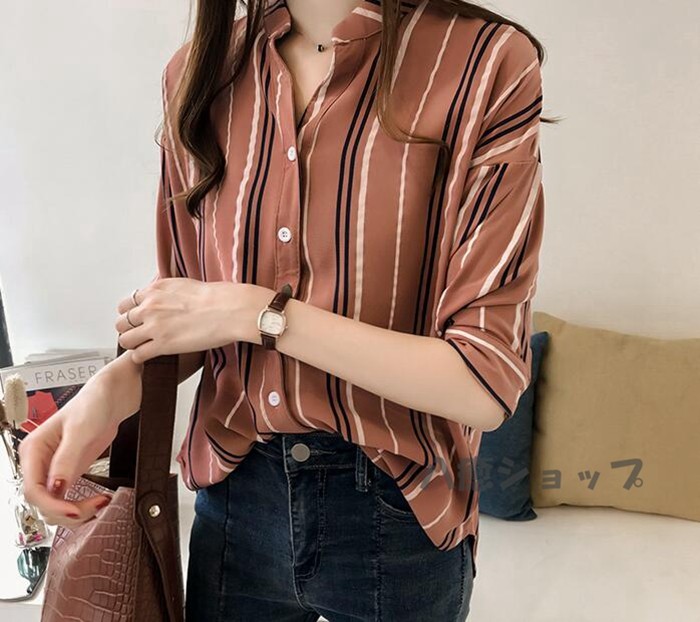バースデー 記念日 ギフト 贈物 お勧め 通販 ブラウス ストライプシャツ レディースシャツ Vネック 五分袖 春夏 トップス 新作 夏服 レディースファッション Supplystudies Com