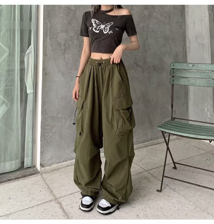 カーゴパンツ レディース ワークパンツ ワイドパンツ ダンスパンツ ロングパンツ ボトムス ヒップホップ ダンス衣装 ストリート系 カジュアル  ボトムス、パンツ