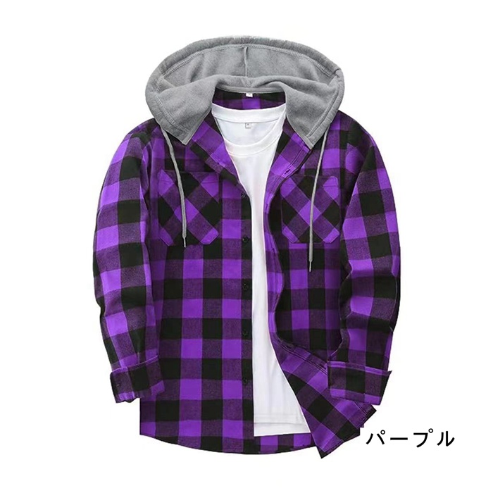 シャツ パーカー 長袖 シャツパーカー メンズ ネルシャツ フード付き
