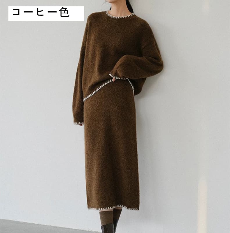 ニット セットアップ レディースナチュラル トップス ニットスカート