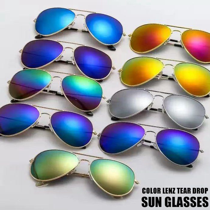 ティアドロップ サングラス ミラーレンズ 紫外線対策 UV400 レインボー | 