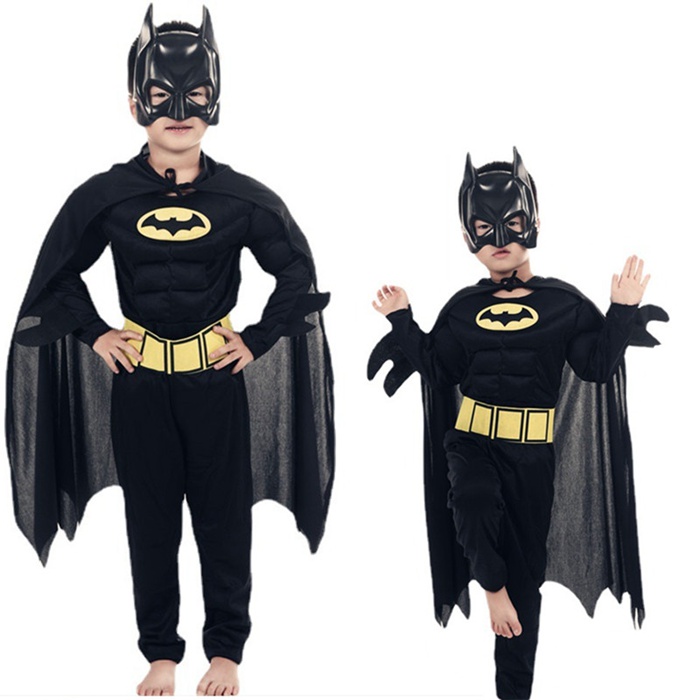 ハロウィン コスチューム キッズ  3点セット 子供 男の子 お面付 マント付き かっこいい マッチョ バットマン 筋肉服