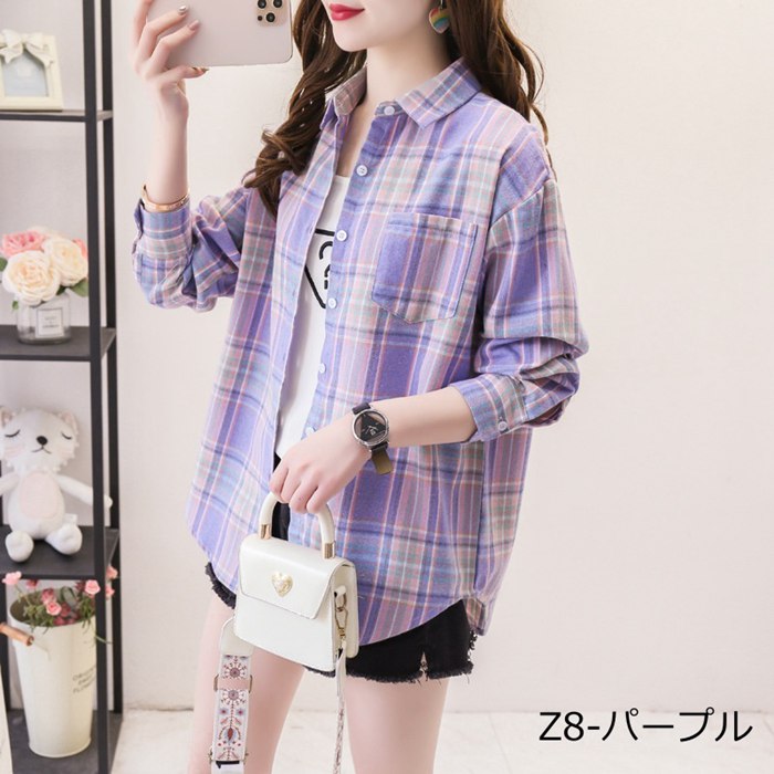 チェックシャツ レディース 長袖 ロングシャツ 秋物 秋服 タータン