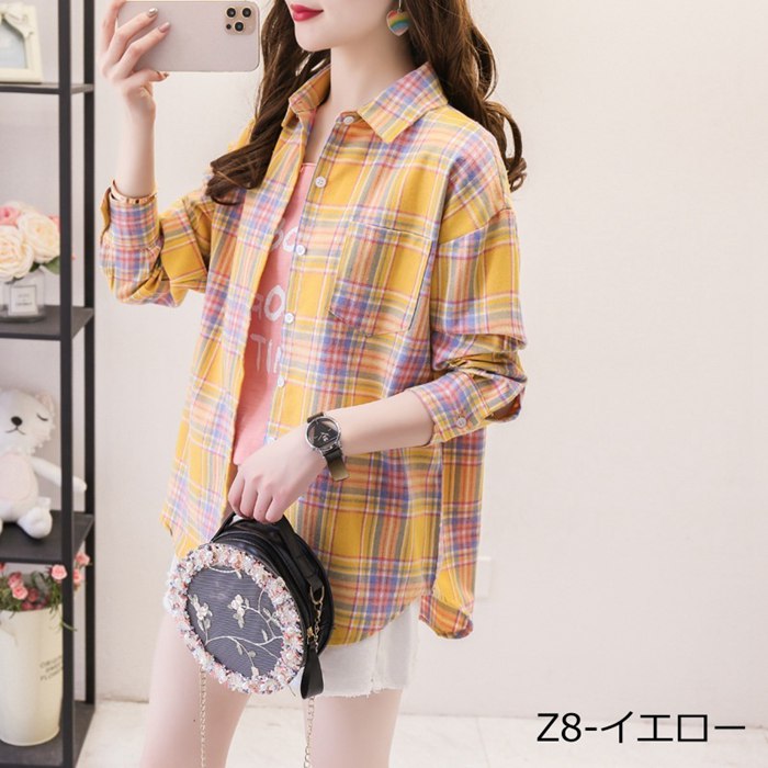 チェックシャツ レディース 長袖 ロングシャツ 秋物 秋服 タータン