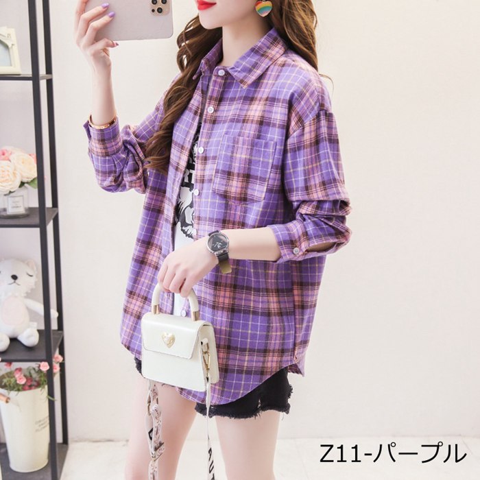チェックシャツ レディース 長袖 ロングシャツ 秋物 秋服 タータン