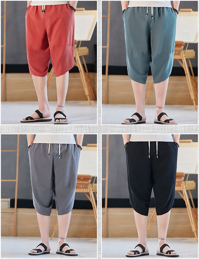 クロップドパンツ ショートパンツ 七分丈 メンズ ボトムス 綿麻パンツ リネンパンツ 大きいサイズ おしゃれ ゆったり 薄手