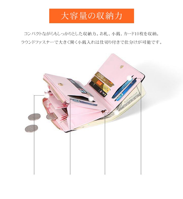 カードケース マルチケース 二つ折り 財布 L字ファスナー レディース