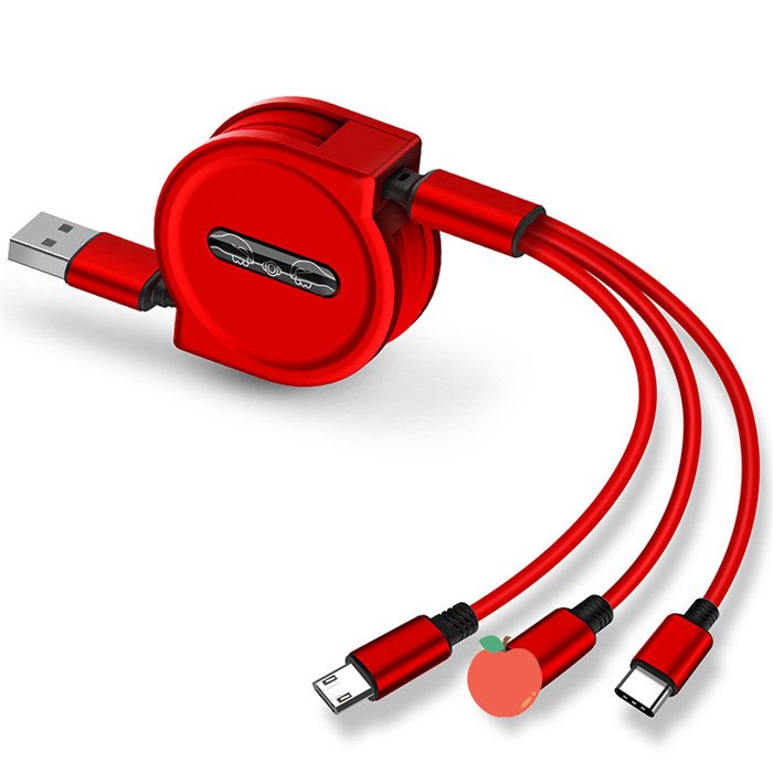 充電ケーブル 3in1 iPhone ライトニング lightning Android スマホ type-C microUSB 巻き取り USB両面挿入 |  | 01