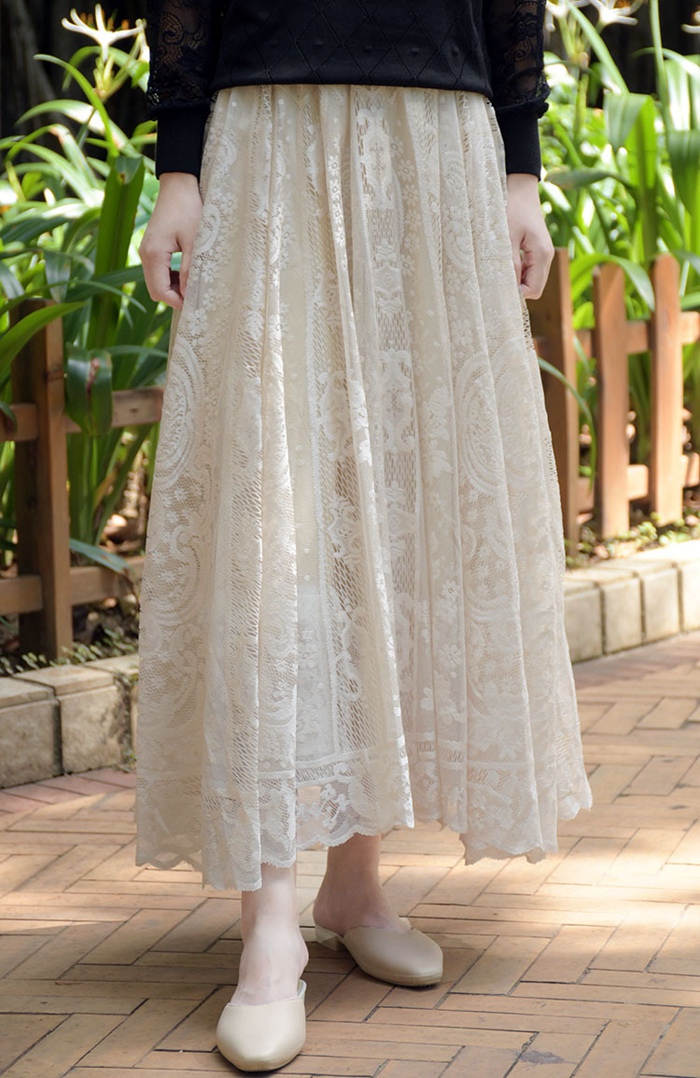 美品✨グレースクラス ロングフレアスカート 花柄　総レース グリーン 36 yimei01-8.jpg