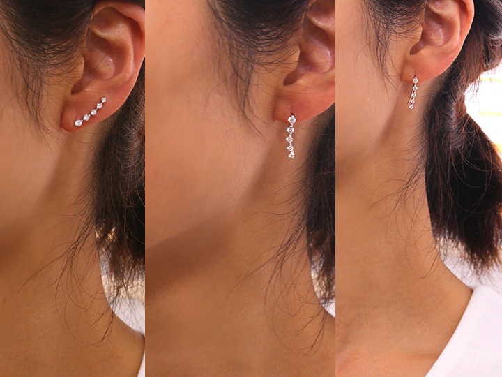 ダイヤモンド0.50ct グラデーション縦ライン ピアス兼イヤカフ