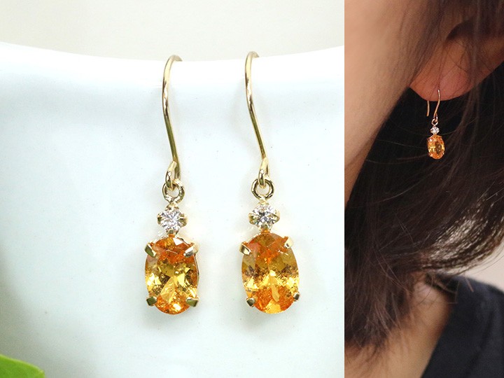 スペサルティンガーネット　スタッドピアス　K18YG 計0.2ct スペサタイトガーネット スペサルティンガーネット 1.20ct K18YGピアス
