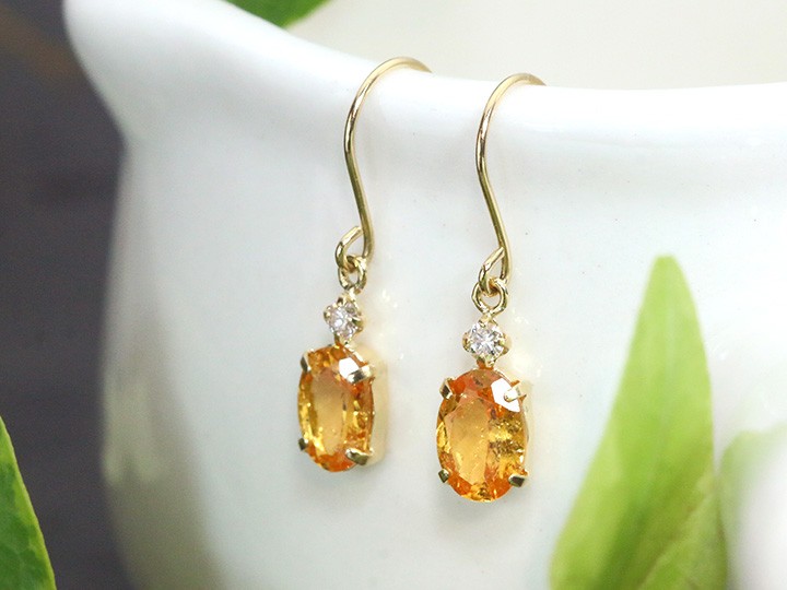 スペサタイトガーネット スペサルティンガーネット 1.20ct K18YGピアス