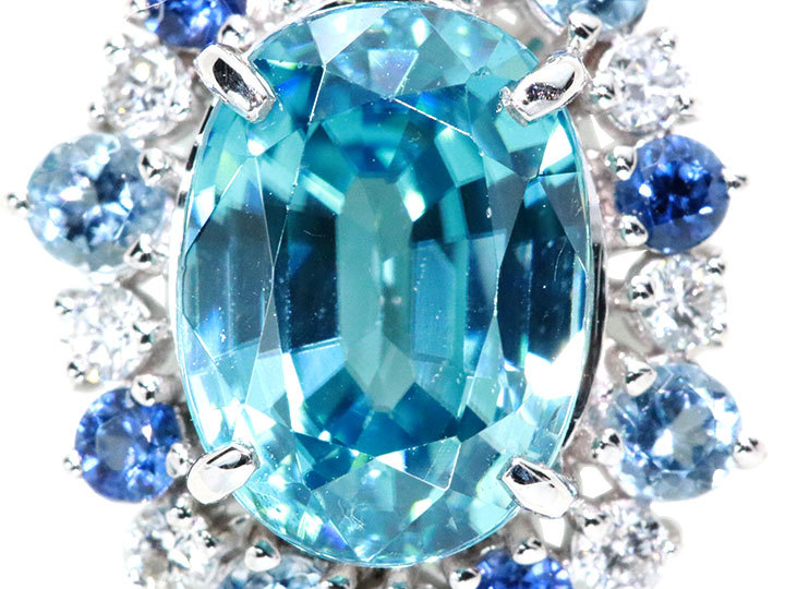 ブルージルコン 4.25カラット ダイヤモンド 0.22ct＆サファイヤ