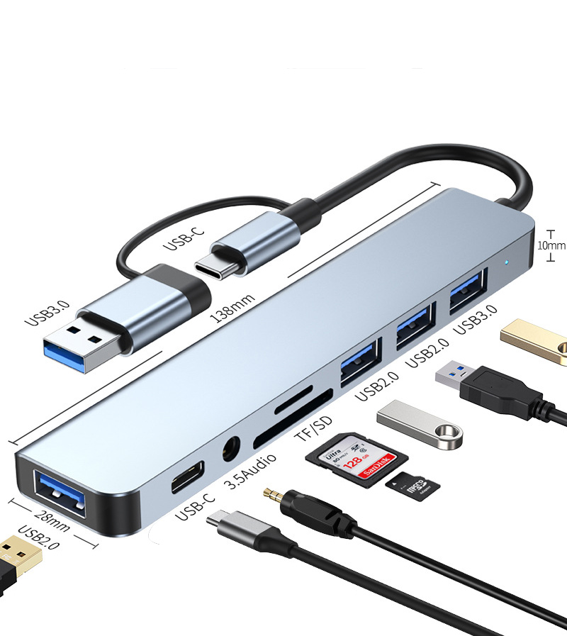 ドッキングステーション USB 3.0ハブ TYPE-Cハブ 8ポート PD対応 Macbook Pro ドック SDカード TFカード スロット 3.5mm イヤホン スマホ タブレット 対応｜yeti｜08