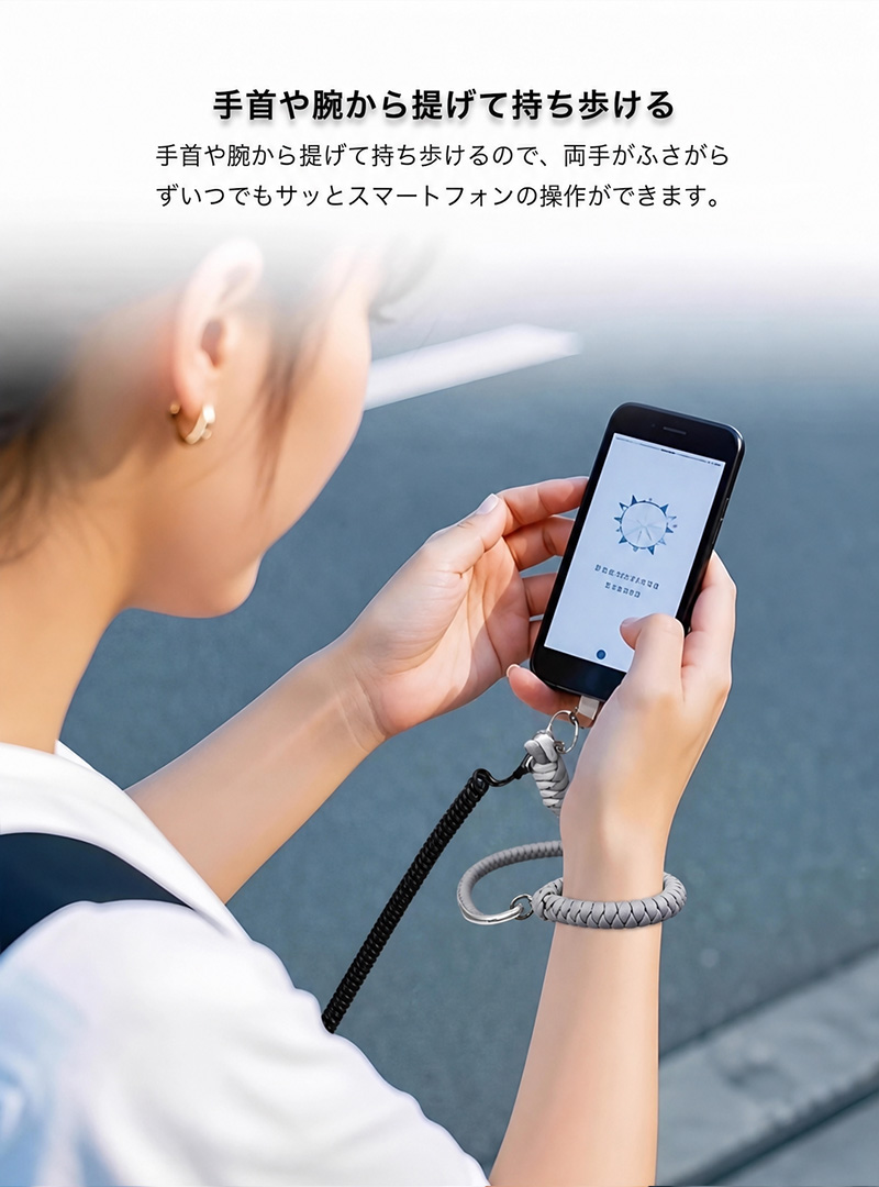 携帯ストラップ コイルストラップ ワイヤー入り ストラップ 手首
