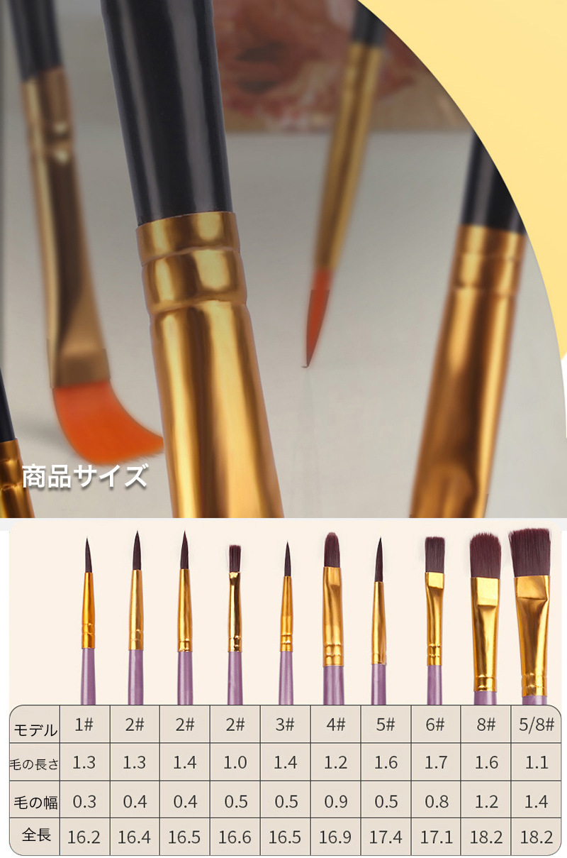 画材筆 アクリル筆 10本セット ペイントブラシ 絵筆セット