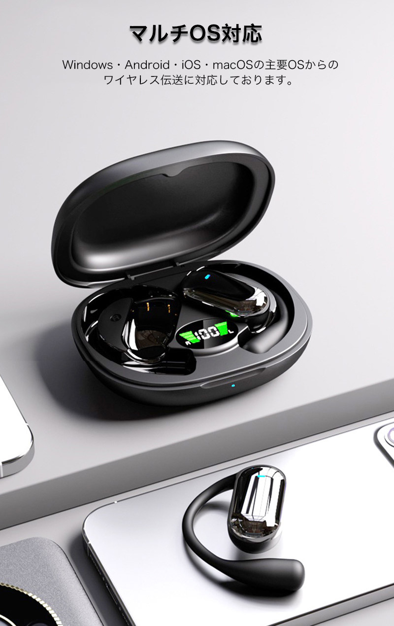 Bluetooth 空気伝導 イヤホン 両耳 ワイヤレスイヤホン 耳掛け式 オープンイヤー型 イヤフォン 耳を塞がない iphone Bluetooth5.4 ヘッドホン 生活防水 高音質 |  | 18