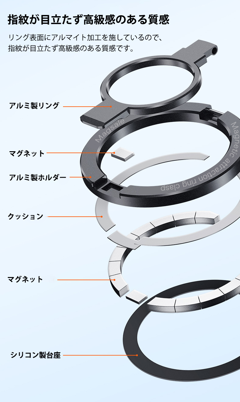 スマホホルダー ダブルリング スマホリング 携帯 リングホルダー リングスタンド メタル合金製 360度回転 フィンガーリング 落下防止 角度調整 メンズ｜yeti｜13