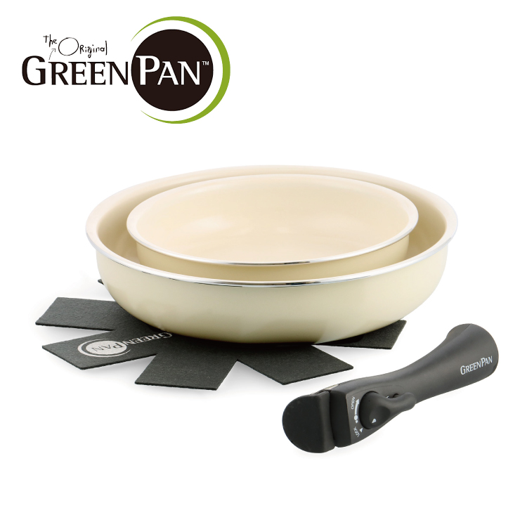GREENPAN 緑であること食麺麭 鳴らす料理人 4点仕掛ける フライパン 仕掛ける かっこ良い 白 手持ち部分が取れる IH相応う ガスコンロ 食洗機相応う ih相応う キッチン、日用品、文具-鍋、グリル-鍋、フライパンセット