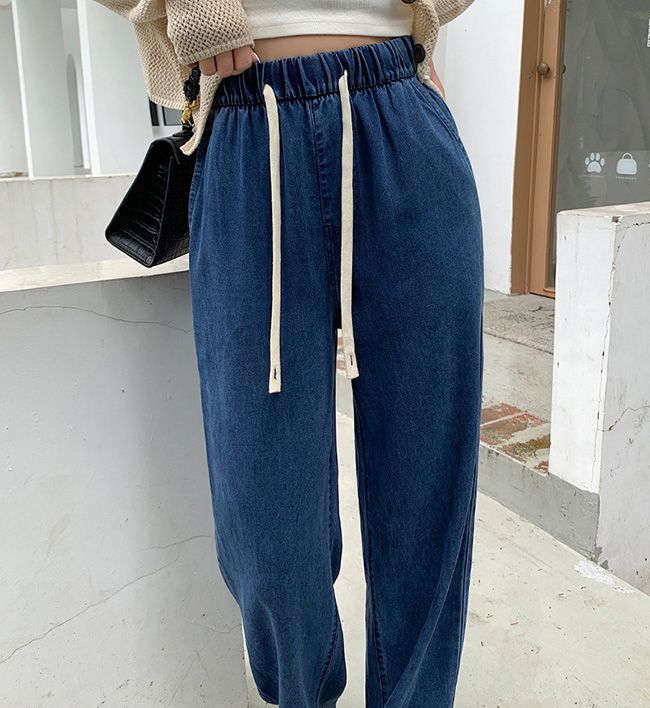 即納 3色選べる！柔らかい デニム パンツ ゴム デニムパンツ レディース 大きいサイズ ゆったり ストレートパンツ  ふんわり