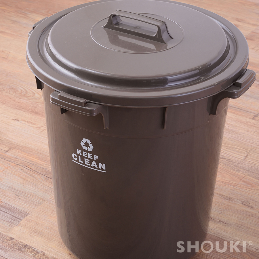 ゴミ箱 45L おしゃれ 蓋付き シンプル 丸型 屋外 屋内 大型 ロック付 ブラウン ホワイト グレーグリーン