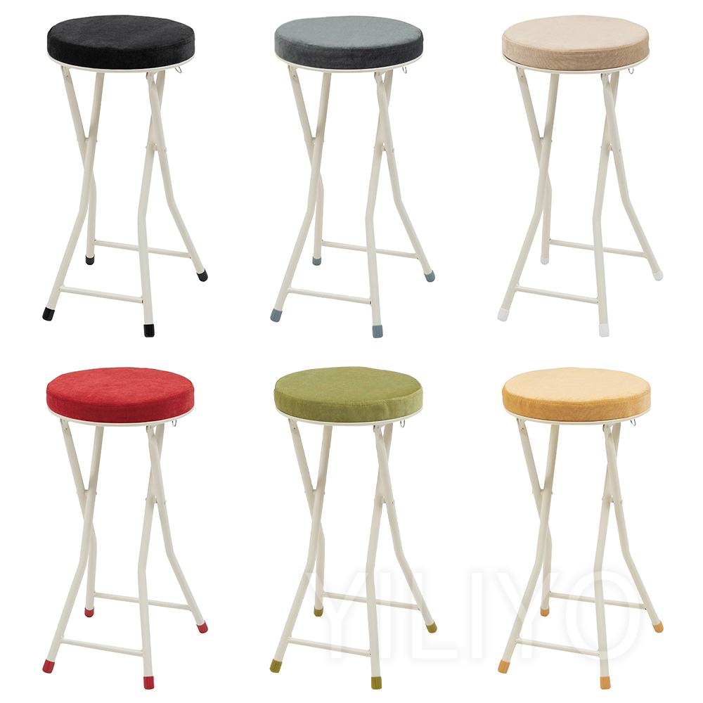 椅子 スツール ハイタイプ 丸椅子 イス クッション 折りたたみ ベロア カラフル シンプル カウンター 6色 家族