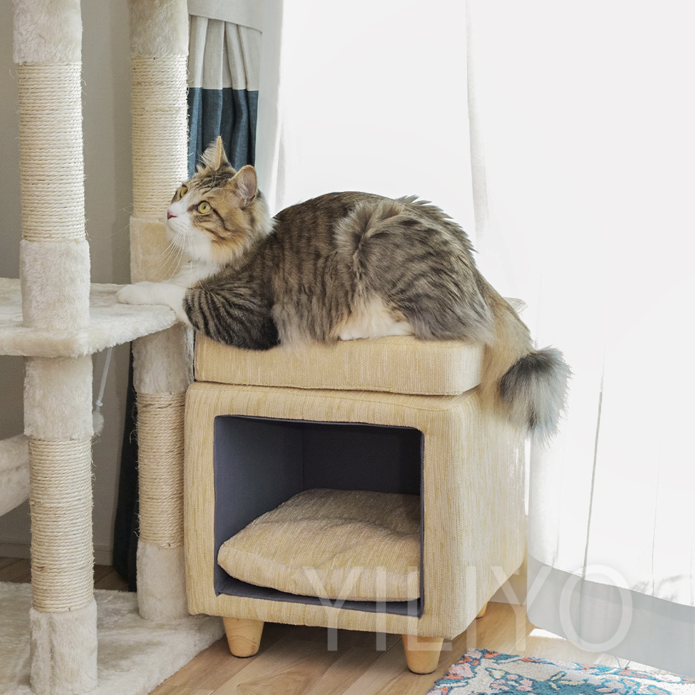 犬 猫 ベッド スツール 猫ハウス 木製 椅子 四角 シンプル クッション