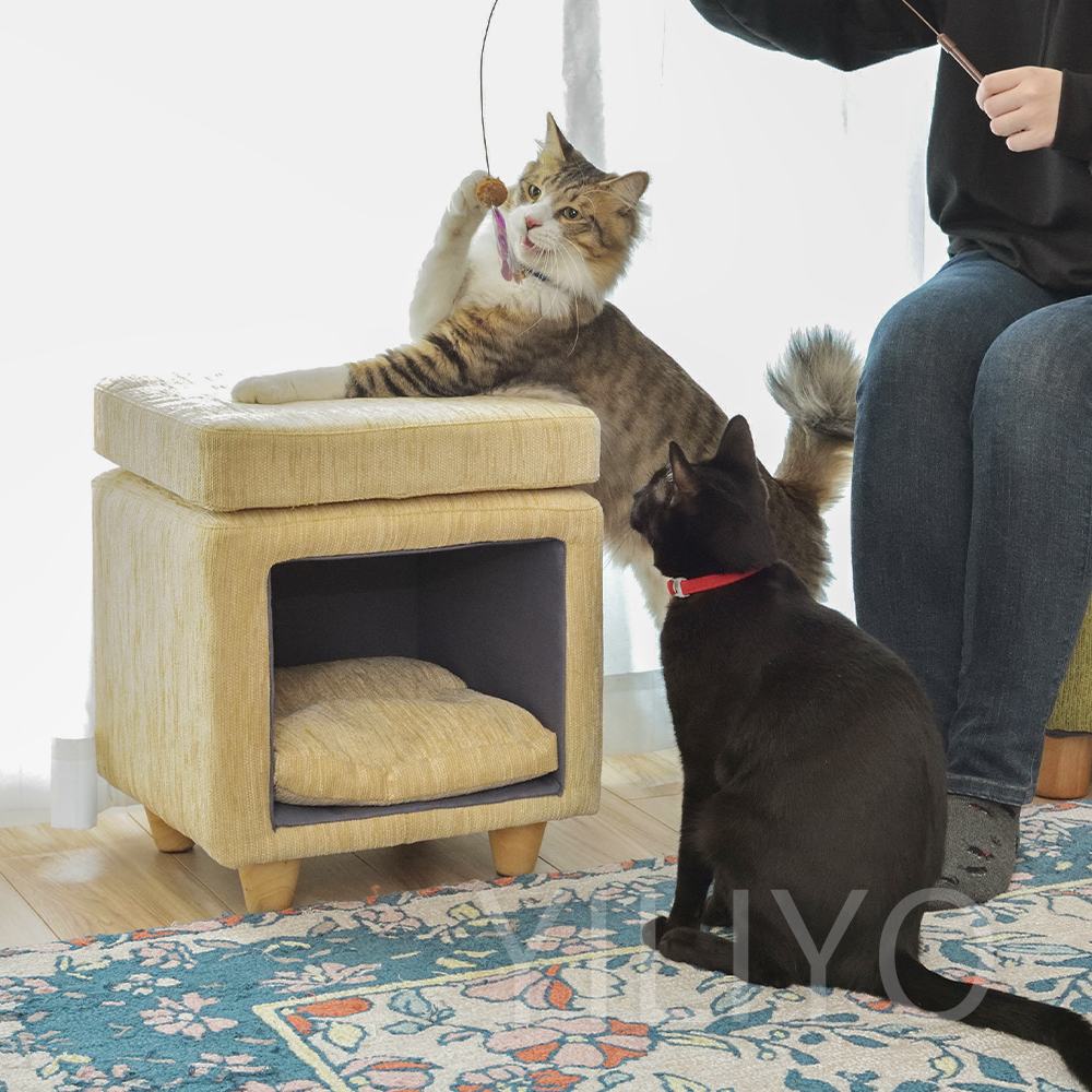 犬 猫 ベッド スツール 猫ハウス 木製 椅子 四角 シンプル クッション