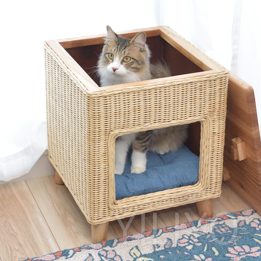 犬 猫 ちぐら ベッド スツール ハウス 猫ハウス 木製 ラタン 椅子