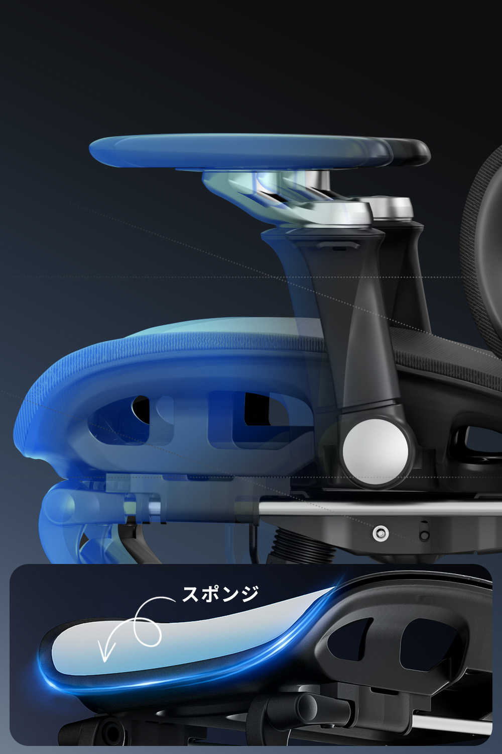 オフィスチェア 人体工学チェア ＼メッシュ座面 フットレスト付 背面高