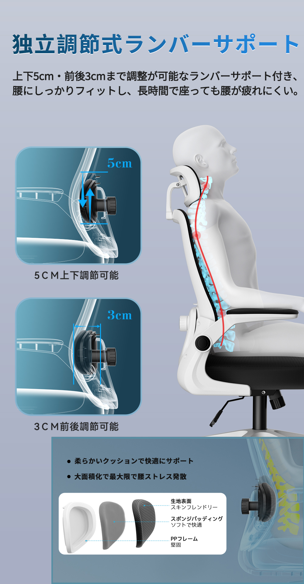 2Dヘッドレスト人間工学] オフィスチェア デスクチェア ワークチェア