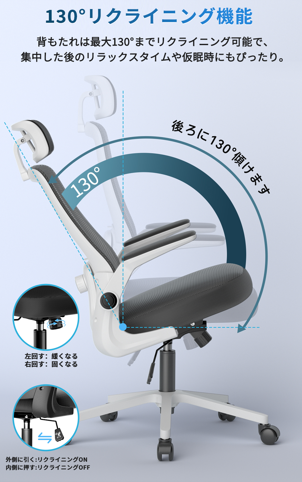 2Dヘッドレスト人間工学] オフィスチェア デスクチェア ワークチェア