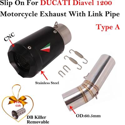 【並行輸入品】 For ドゥカティ Diavel 1200 Motorcycle Exhaust Escape System Modified Mid Link Pipe Connecting 60mm Motocross Tube Muffler DB Killer_2