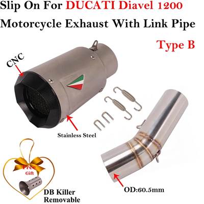 【並行輸入品】 For ドゥカティ Diavel 1200 Motorcycle Exhaust Escape System Modified Mid Link Pipe Connecting 60mm Motocross Tube Muffler DB Killer_3
