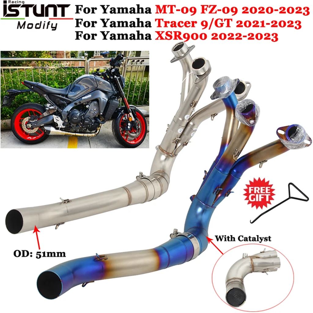 【並行輸入品】バイク排気エスケープ触媒スリップオンヤマハ MT09 MT-09 トレーサー 9 900 GT XSR900 2020-2023 フロントリンクパイプ 51 mmマフラー