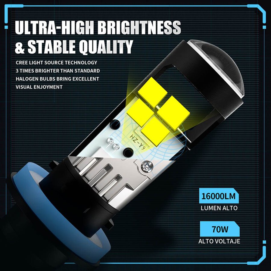 【並行輸入品】 Aileo-車 ヘッドライト電球 h11 LED h8 h9 9005 hb3 9006 hb4 ミニプロジェクターレンズ フォグライト 70w/ペア16000lm 6000k 12v rhd lhd_5