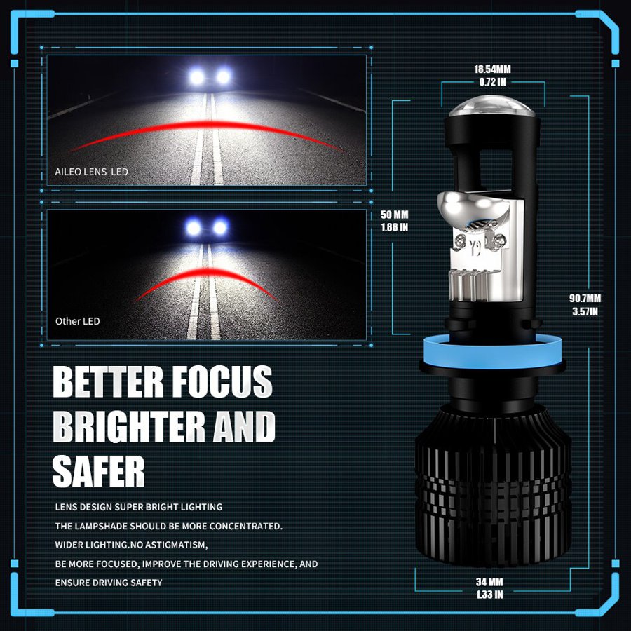 【並行輸入品】 Aileo-車 ヘッドライト電球 h11 LED h8 h9 9005 hb3 9006 hb4 ミニプロジェクターレンズ フォグライト 70w/ペア16000lm 6000k 12v rhd lhd_7