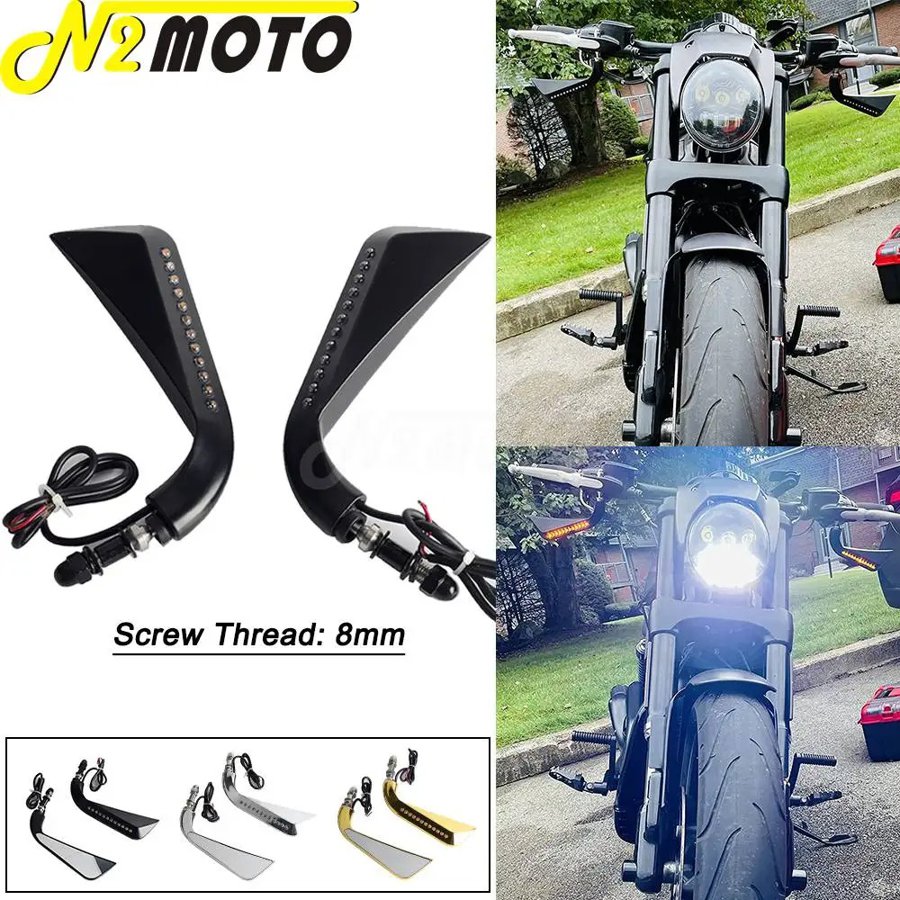 【並行輸入品】 ハーレー オートバイ バックミラー led ライト クロス骨 dyna softail electra street glide ロードキング 脂肪少年 スポーツスター 1200 883の画像