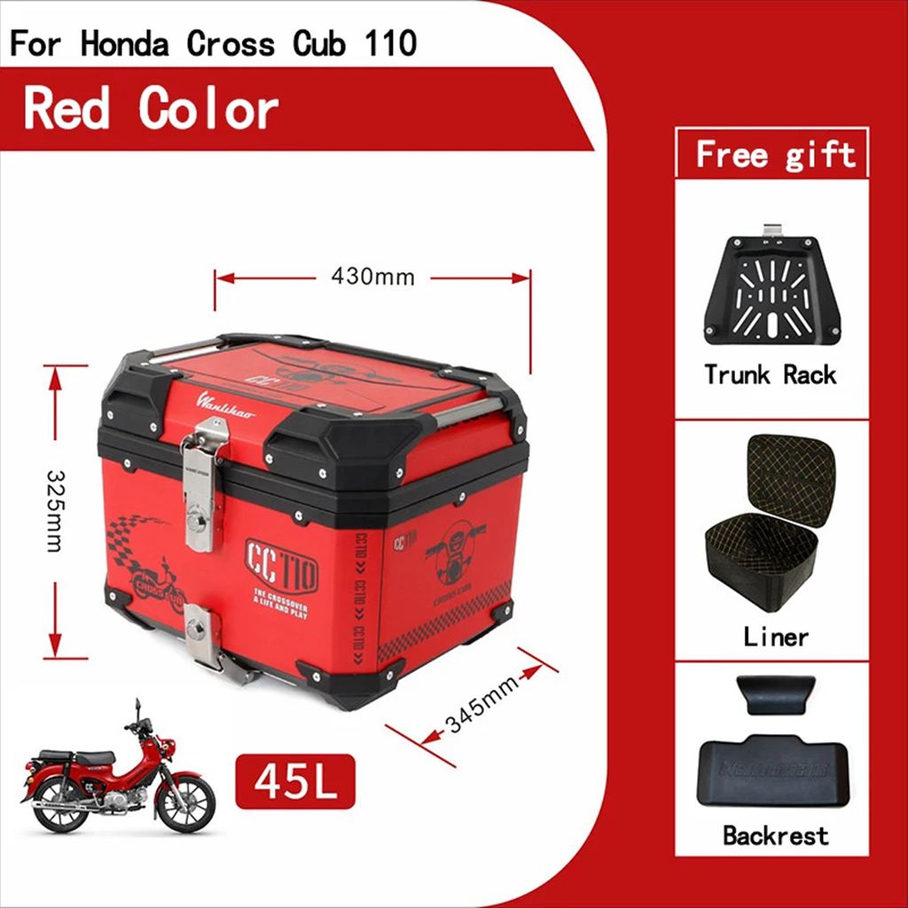 並行輸入品 45L バイク用トップケース 汎用トップボックス リアラゲッジ収納ツールケース ホンダ クロスカブ CC110用ロック付きの画像