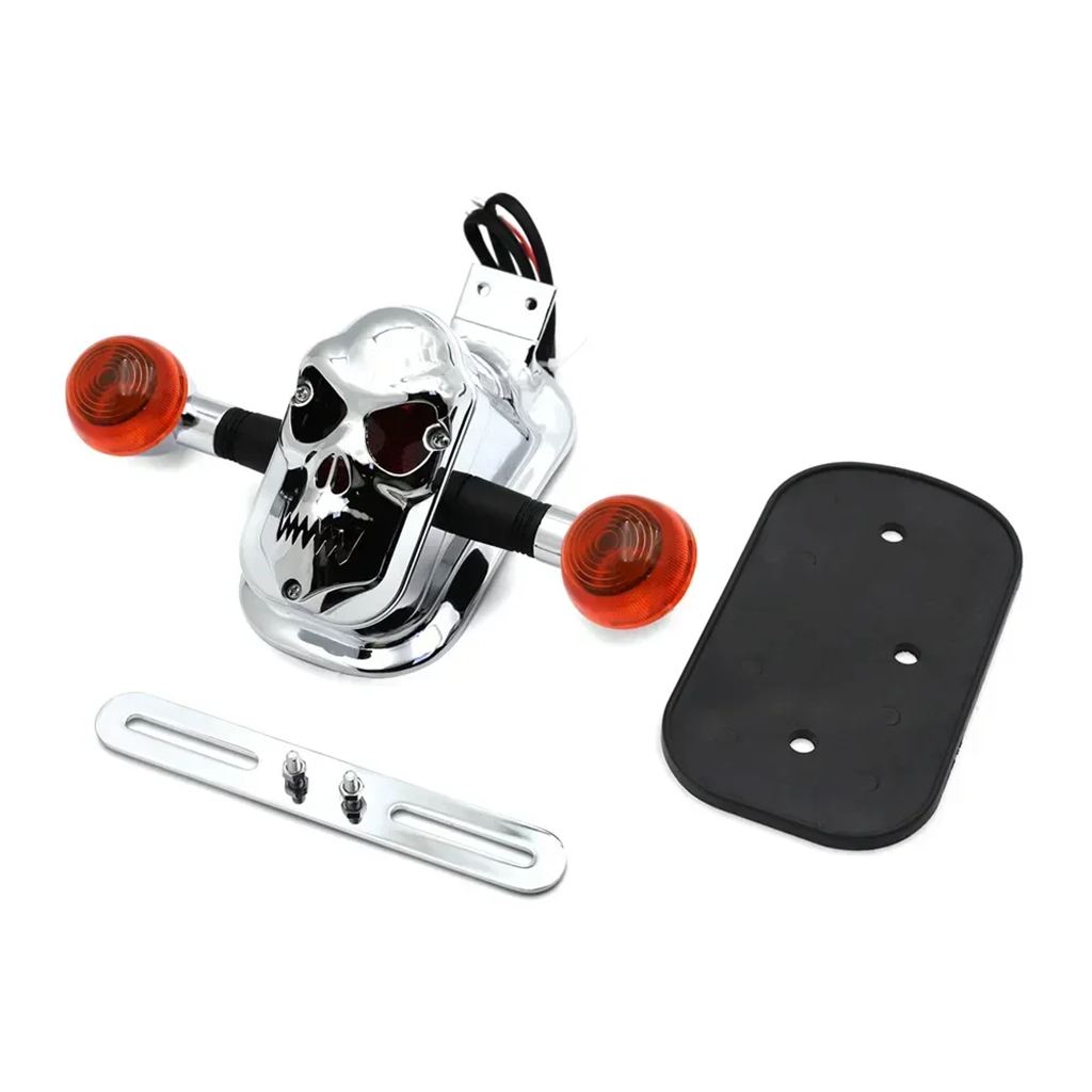 並行輸入品 バイク部品 メタルトゥームストーン/スカルブレーキテール ライトシグナル付き ハーレービッグツイン 05-12 FLSTN デ_7