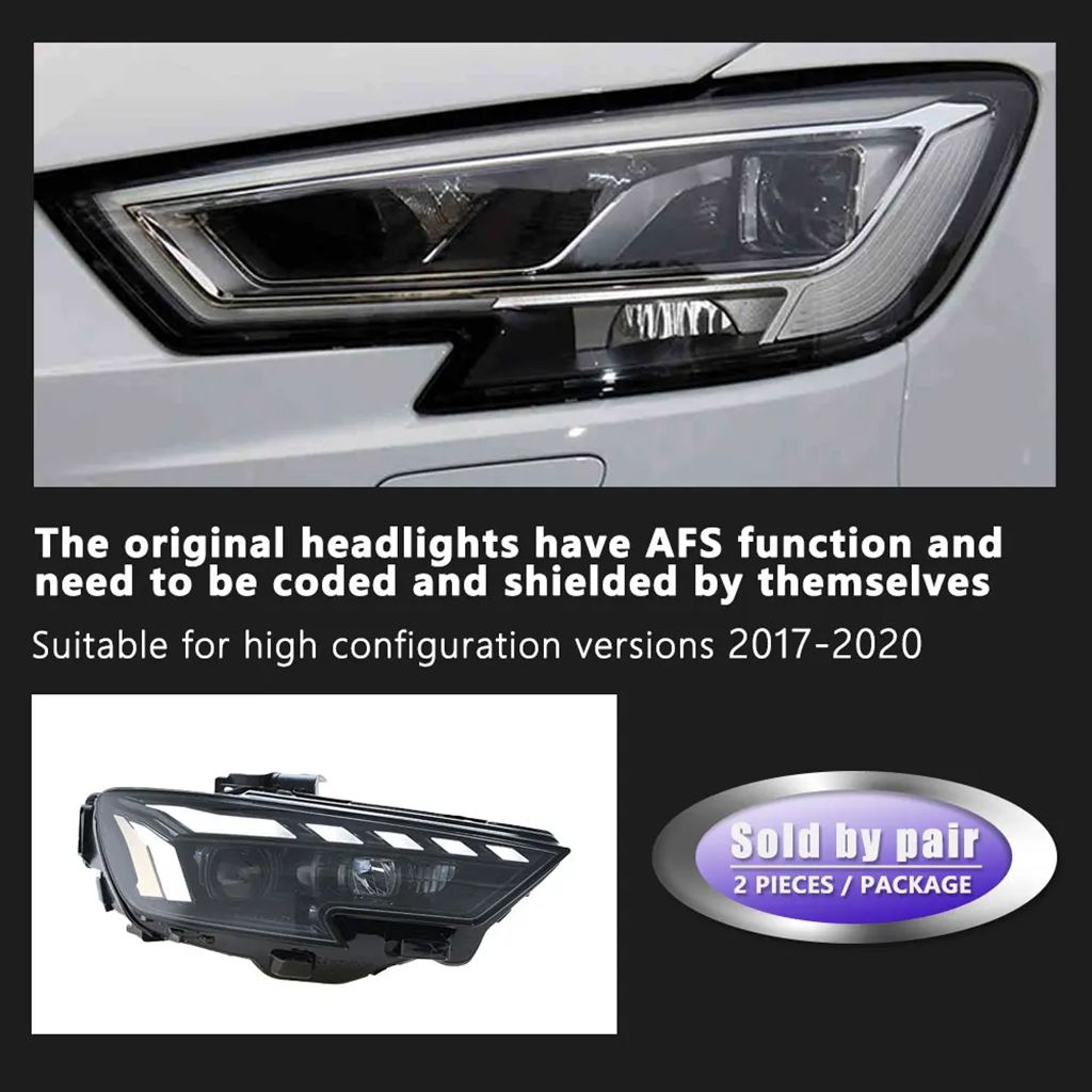 【並行輸入品】アウディA3用LEDプロジェクターヘッドライト ダイナミックDRL シーケンシャルウインカー カーライトアクセサリー 2017-2020の画像