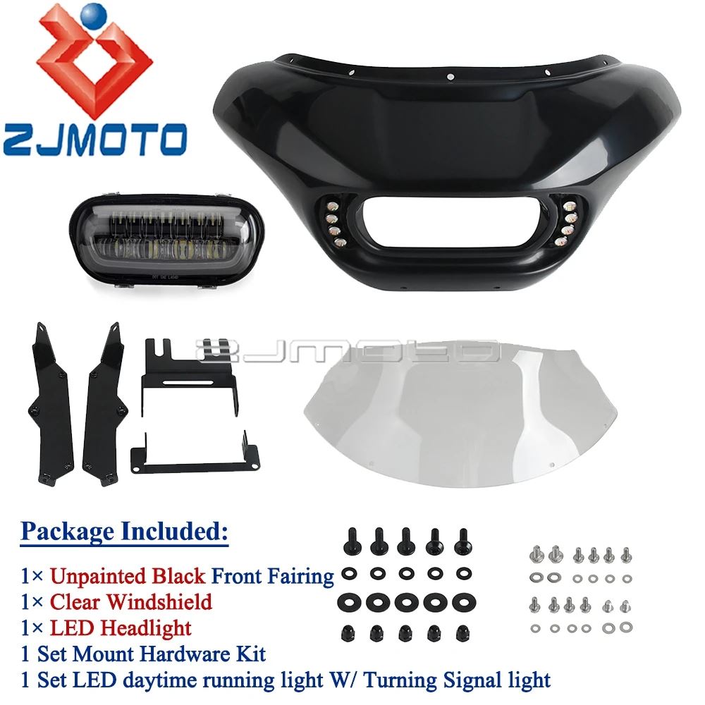 【並行輸入品】ウィンカー付きバイクフロントガラス バットウィングカウル フロントフェアリング デイタイムランニングハーリーファットボブ fxfb fxfbsの画像