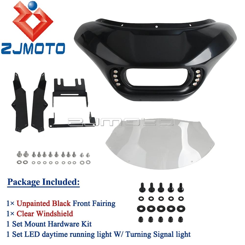 【並行輸入品】ウィンカー付きバイクフロントガラス バットウィングカウル フロントフェアリング デイタイムランニングハーリーファットボブ fxfb fxfbsの画像