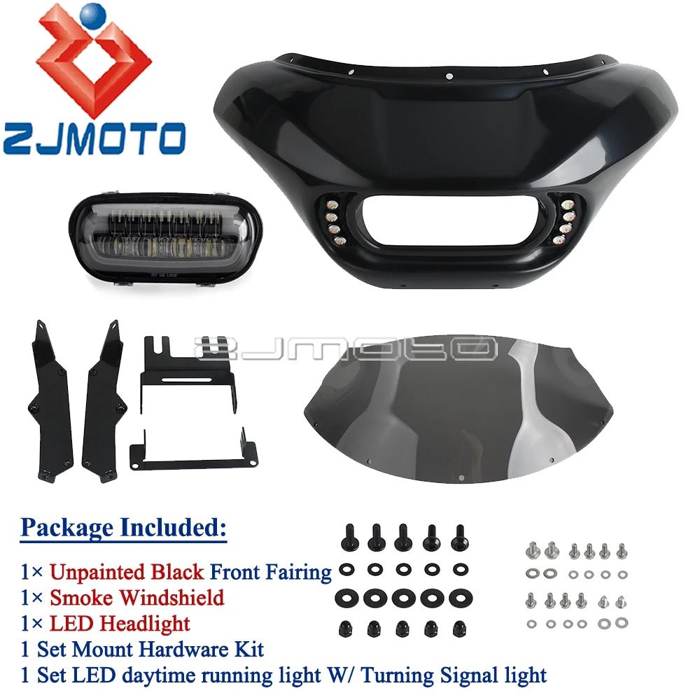 【並行輸入品】ウィンカー付きバイクフロントガラス バットウィングカウル フロントフェアリング デイタイムランニングハーリーファットボブ fxfb fxfbsの画像