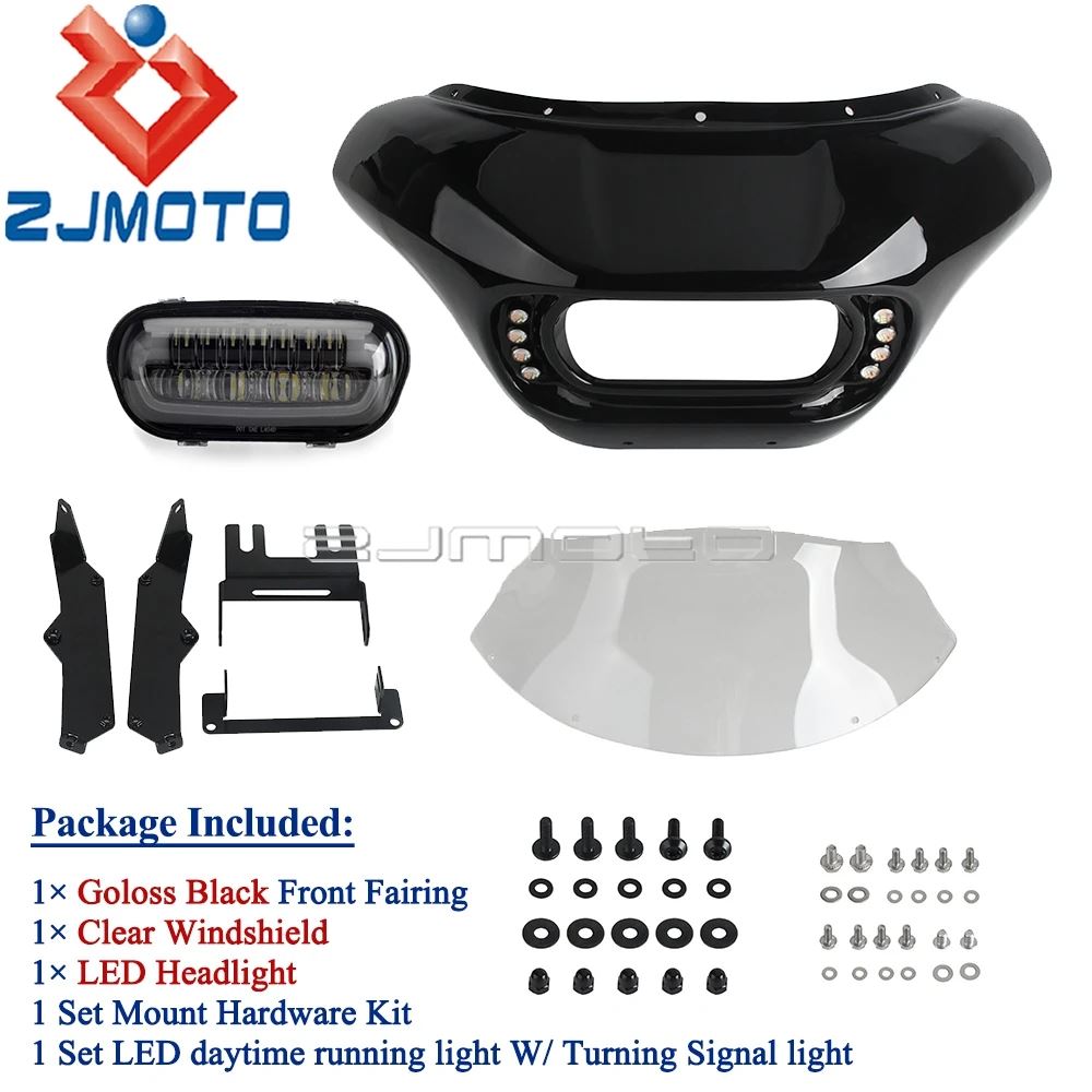 【並行輸入品】ウィンカー付きバイクフロントガラス バットウィングカウル フロントフェアリング デイタイムランニングハーリーファットボブ fxfb fxfbsの画像