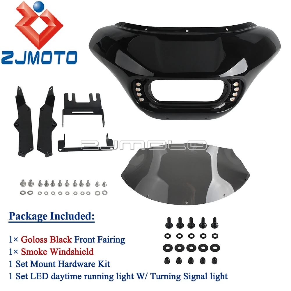 【並行輸入品】バイク用LEDヘッドライトカウル バットウィングフェアリング ウインカー ランニングライト ハーレーソフテイル ファットボブ114 fxfbs 18-24の画像