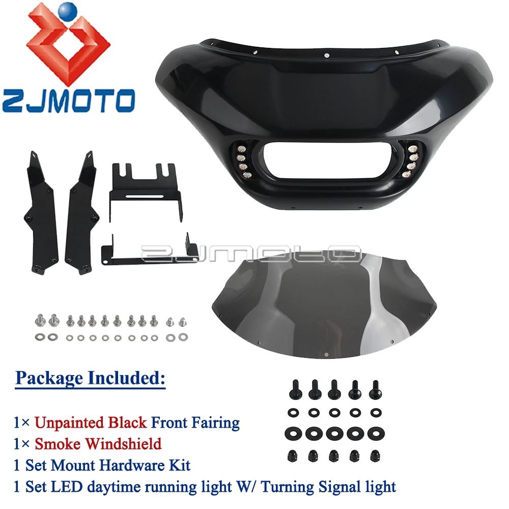 【並行輸入品】バイク用LEDヘッドライトカウル バットウィングフェアリング ウインカー ランニングライト ハーレーソフテイル ファットボブ114 fxfbs 18-24の画像