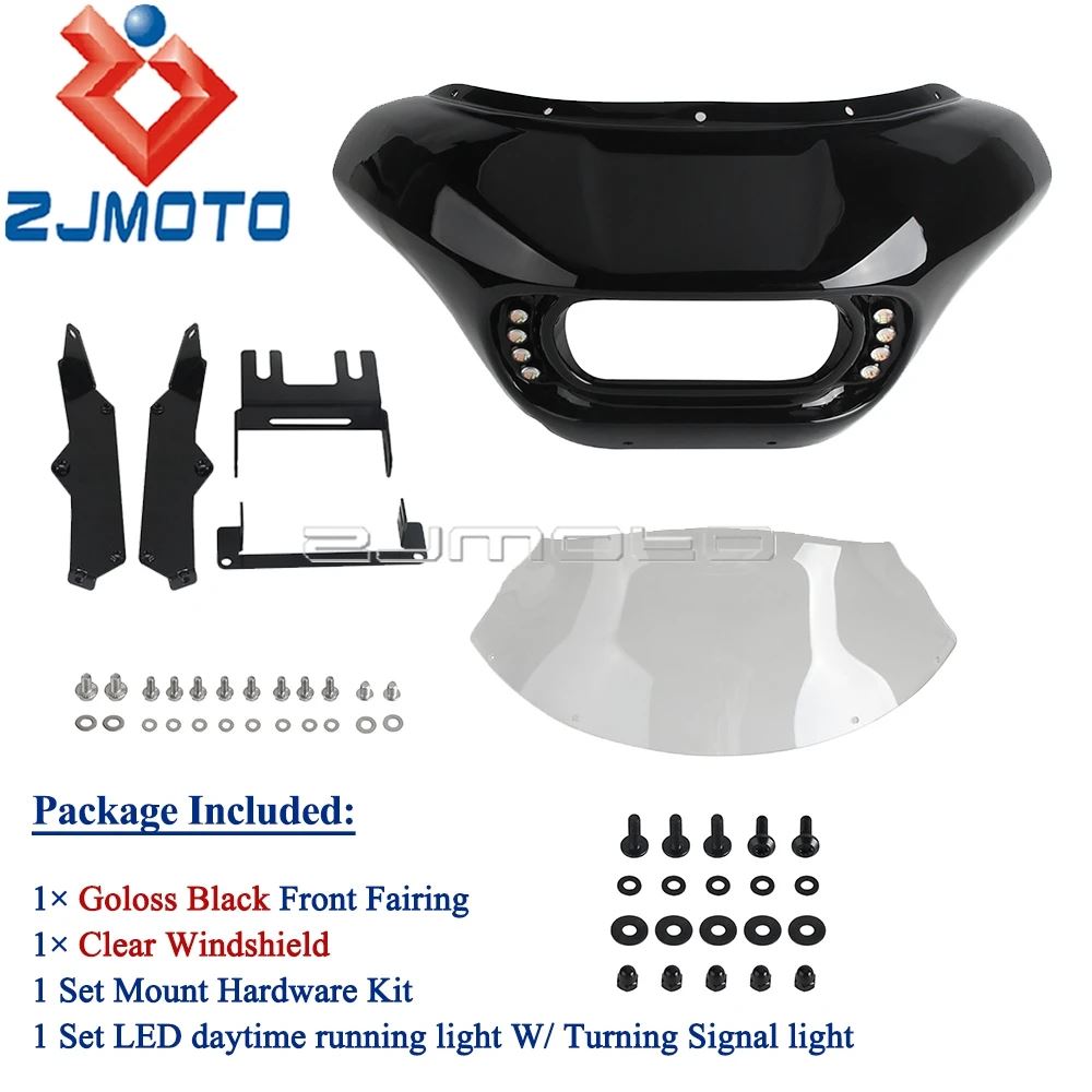 【並行輸入品】バイク用LEDヘッドライトカウル バットウィングフェアリング ウインカー ランニングライト ハーレーソフテイル ファットボブ114 fxfbs 18-24の画像